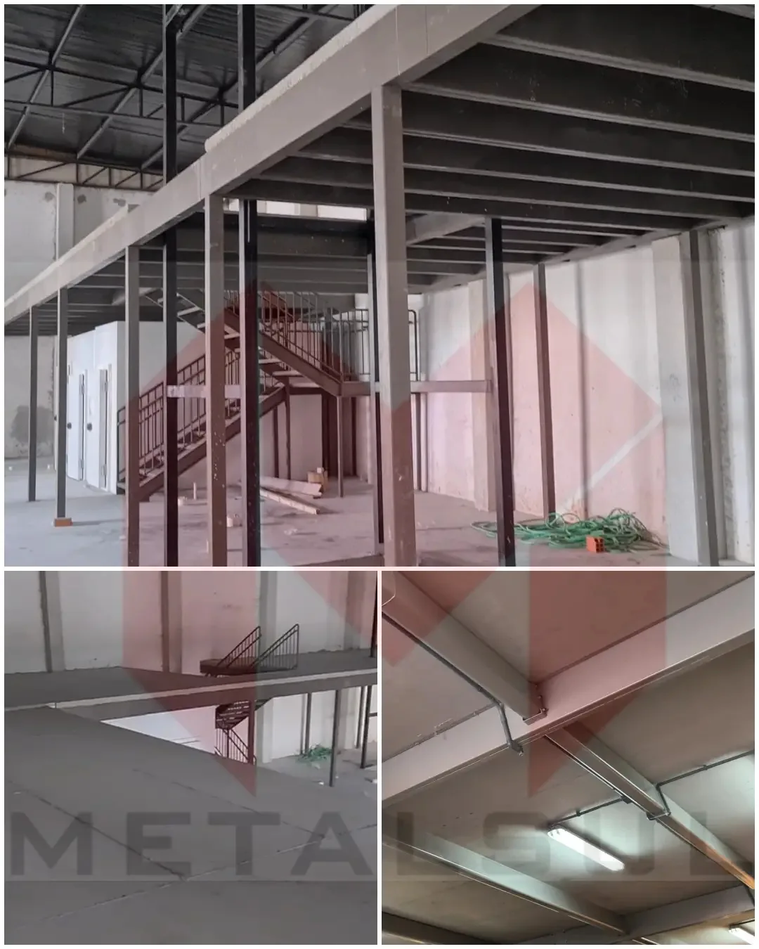 Composição de estrutura, piso e escada do modelo de mezanino Miami